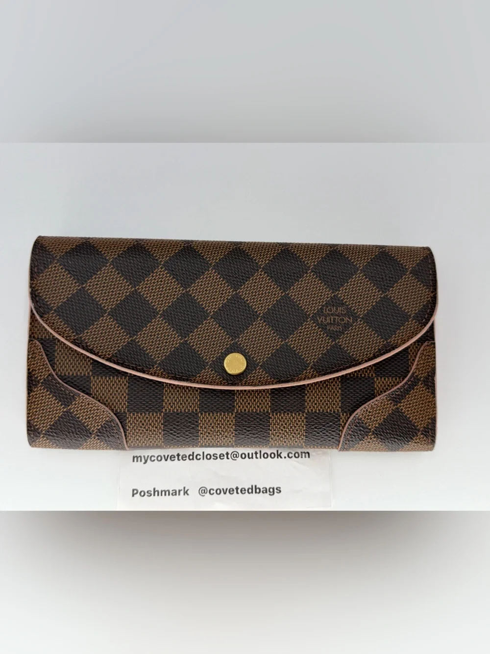 🤎🩷LV Caissa Wallet Damier Ebene and  Pink Full Set Box Dust Bag & Entrupy COA - Picture 2 of 13